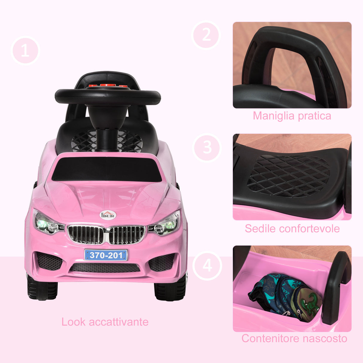 easycomfort easycomfort macchinina per bambini cavalcabile con volante fari e musiche integrate eta 18 36 mesi 63 5x28x36cm rosa