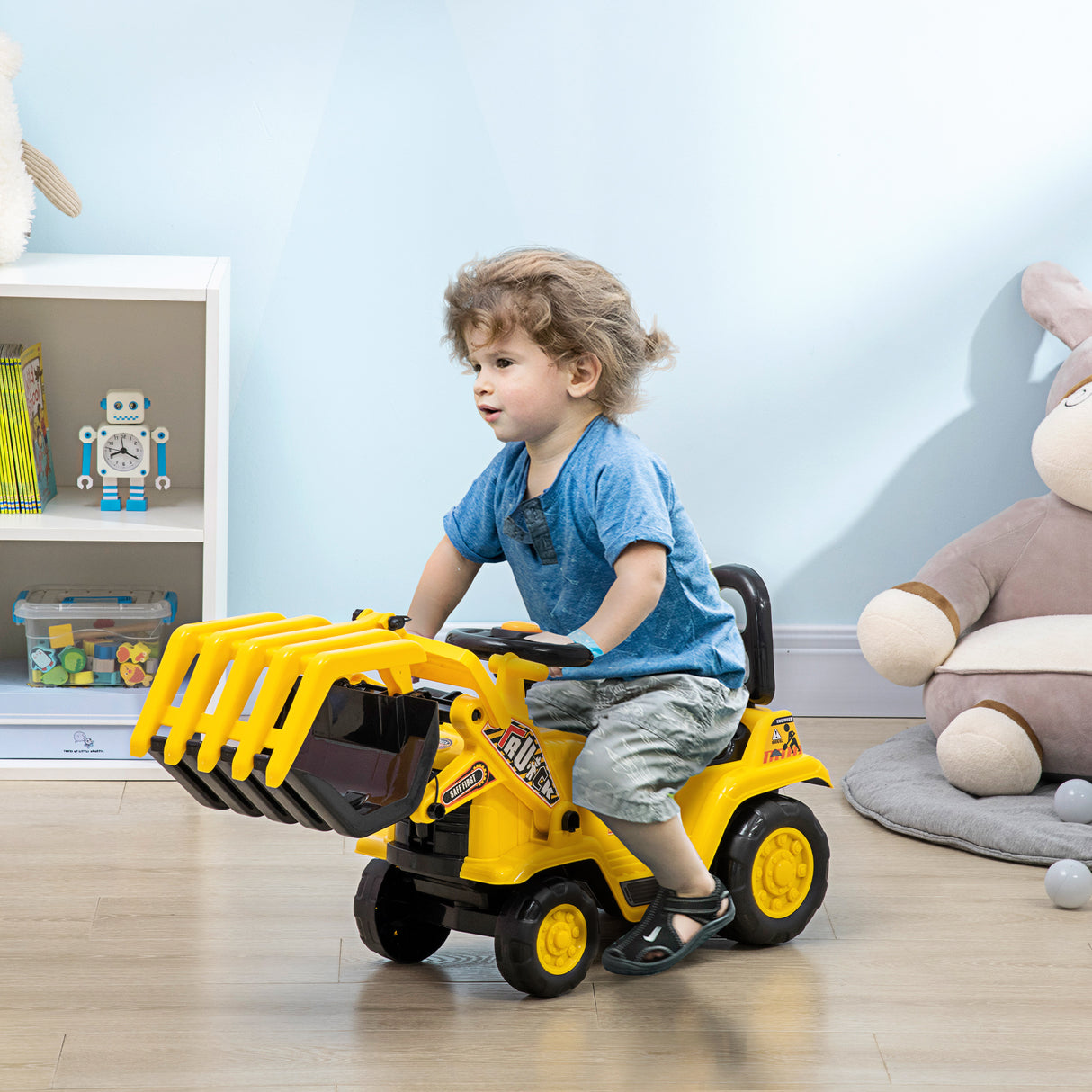 easycomfort easycomfort escavatore per bambini 3 4 anni con pinza pulsante per suoni e spazio portaoggetti 83x27x39 cm giallo e nero