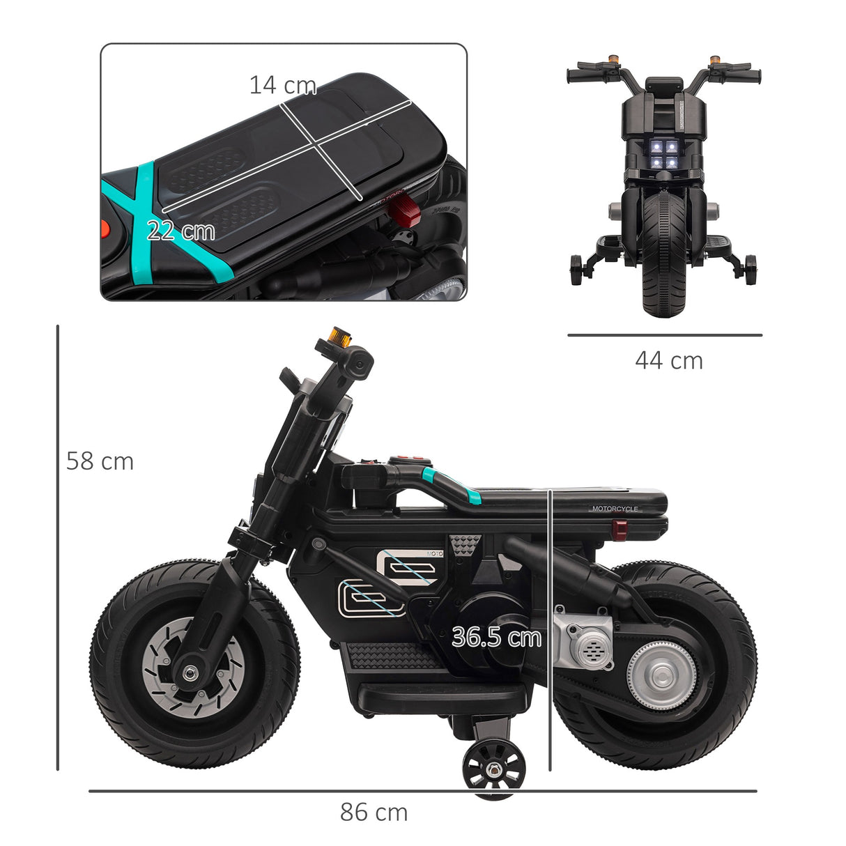 easycomfort easycomfort moto elettrica per bambini 3 5 anni in pp e metallo con rotelle clacson e musica 86x44x58 cm nera