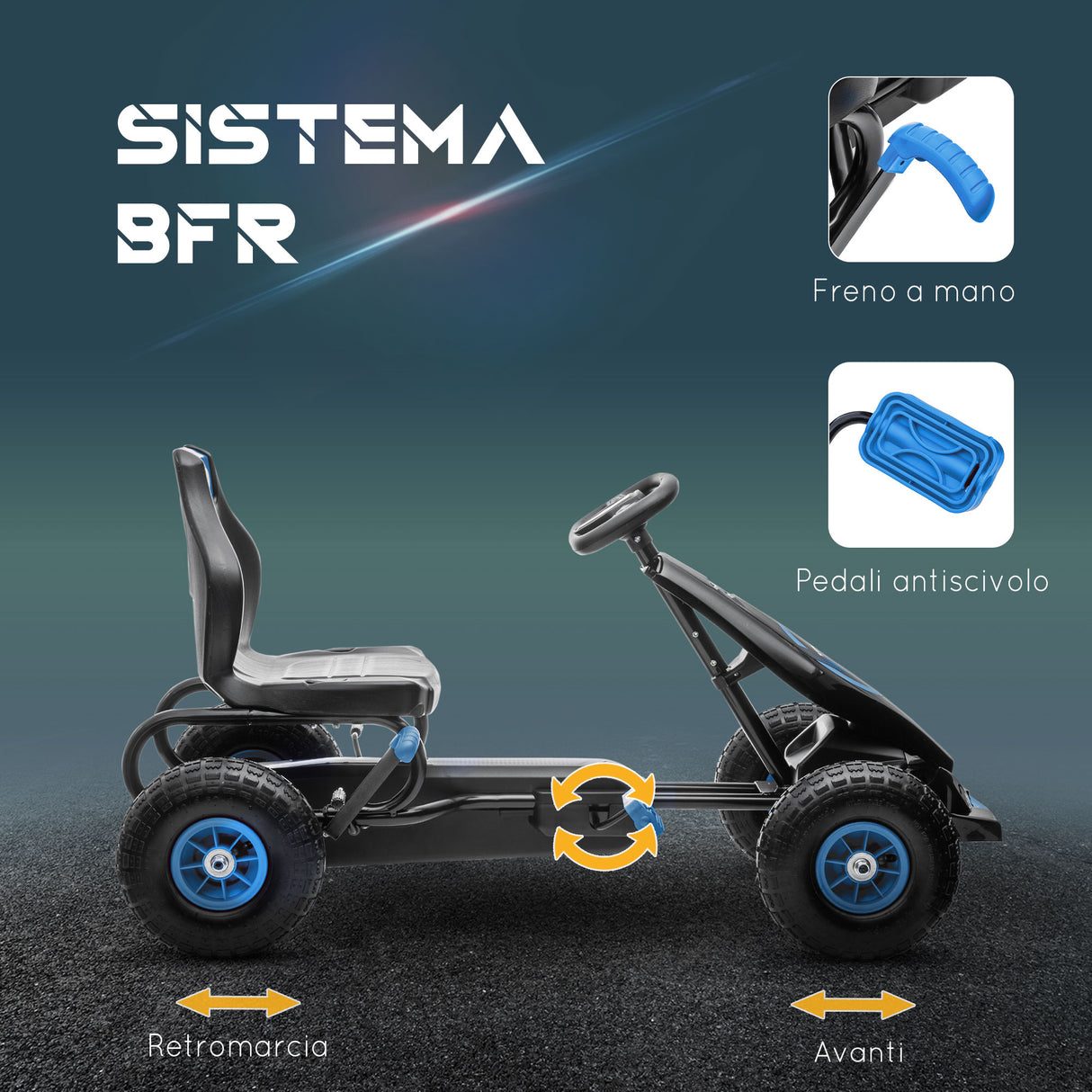 easycomfort easycomfort go kart a pedali per bambini da 5 12 anni con sedile regolabile e ruote in gonfiabili blu