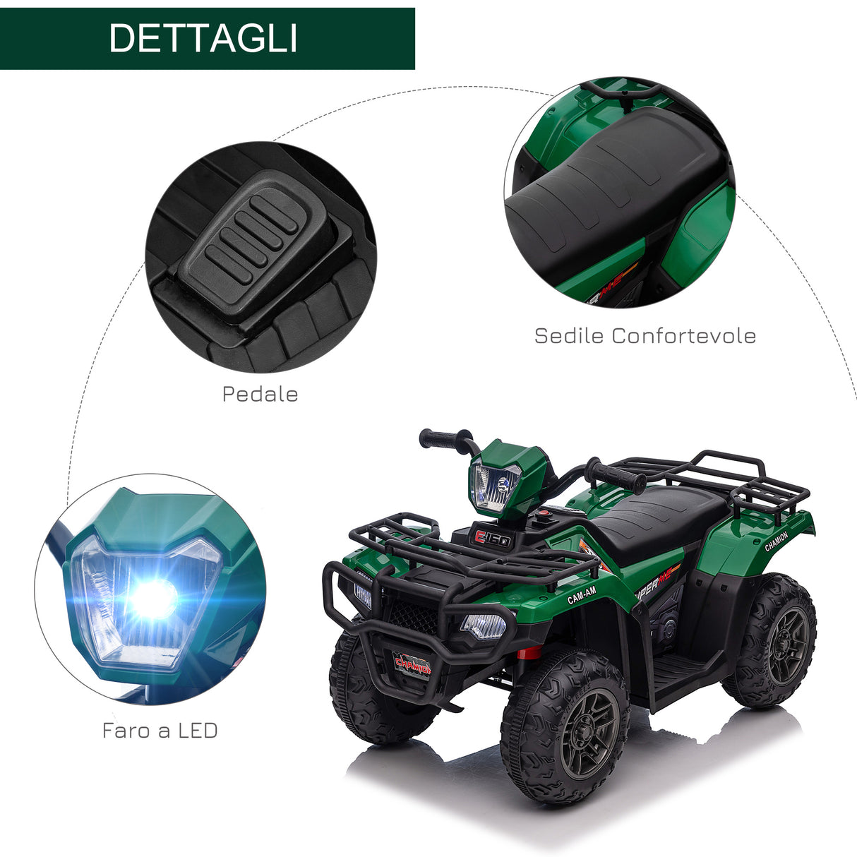 easycomfort easycomfort quad per bambini 3 6 anni con 3 luci led velocita max 4kmh e 50 minuti max di carica 88x45x50 cm