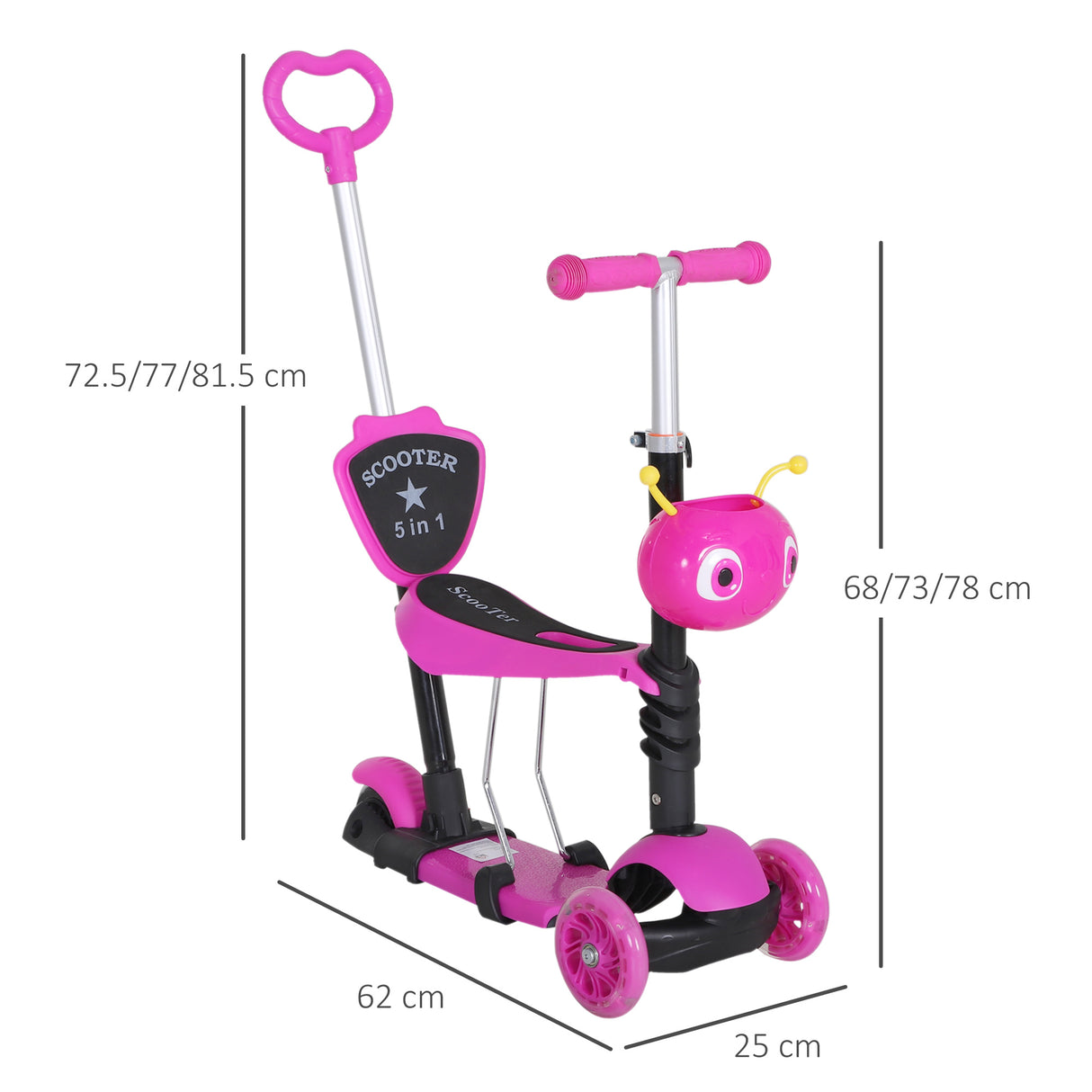 easycomfort easycomfort monopattino 3 ruote per bambini con sedile e maniglione manubrio con altezza regolabile 62x25x72 5cm rosa