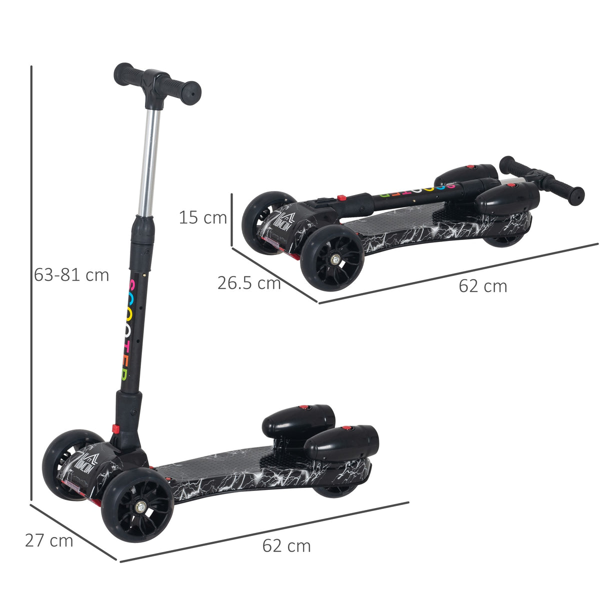 easycomfort easycomfort monopattino a 3 ruote per bambini piccoli 3 6 anni pieghevole regolabile con musica ruote luminose e razzi nero