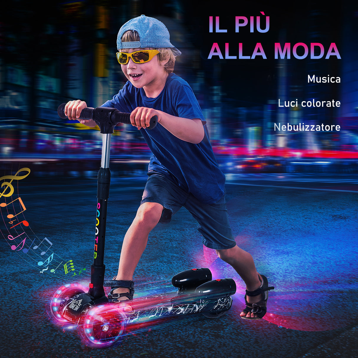 easycomfort easycomfort monopattino a 3 ruote per bambini piccoli 3 6 anni pieghevole regolabile con musica ruote luminose e razzi nero
