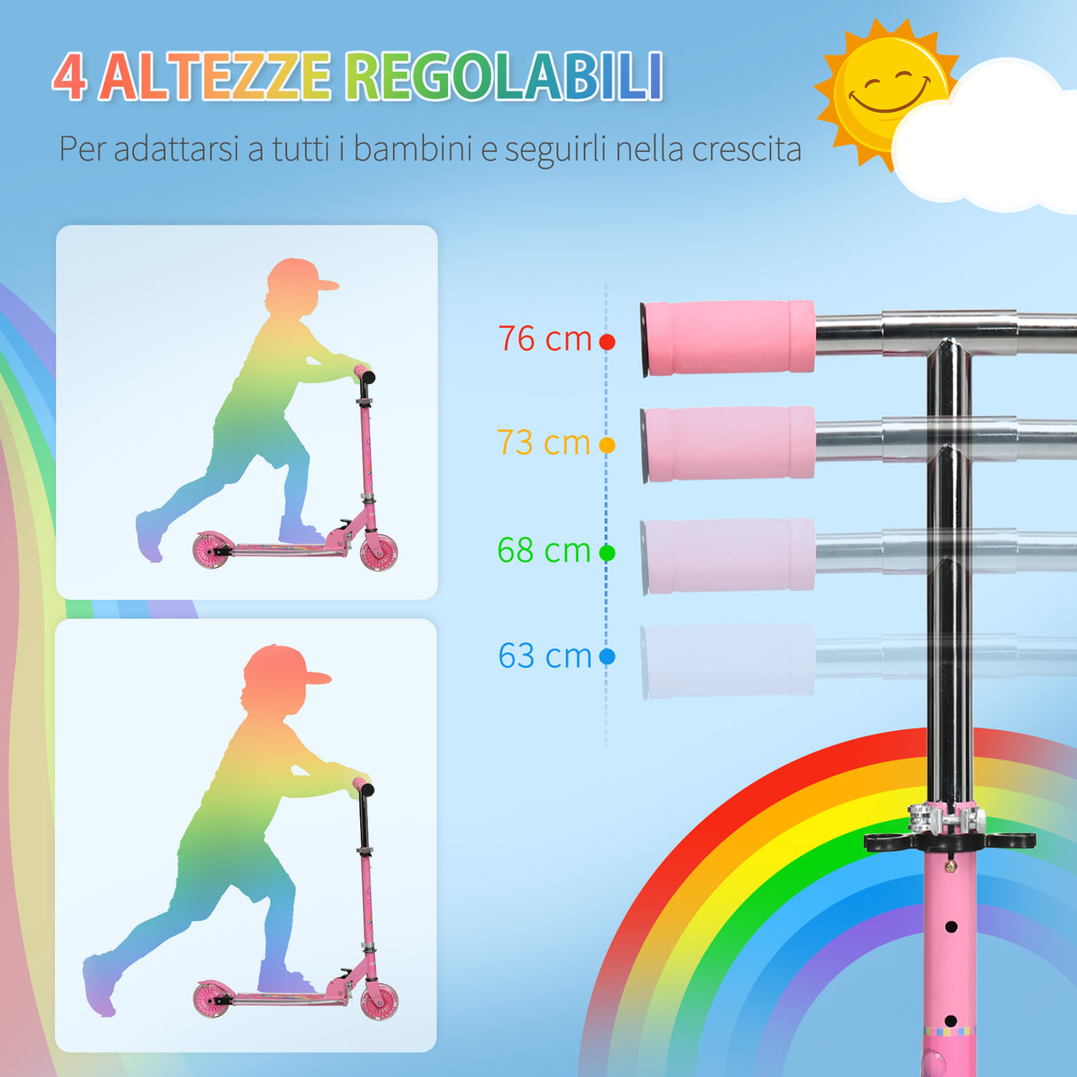 easycomfort easycomfort monopattino per bambini 3 7 anni pieghevole a 2 ruote e altezza regolabile 67x30x63687376 cm rosa