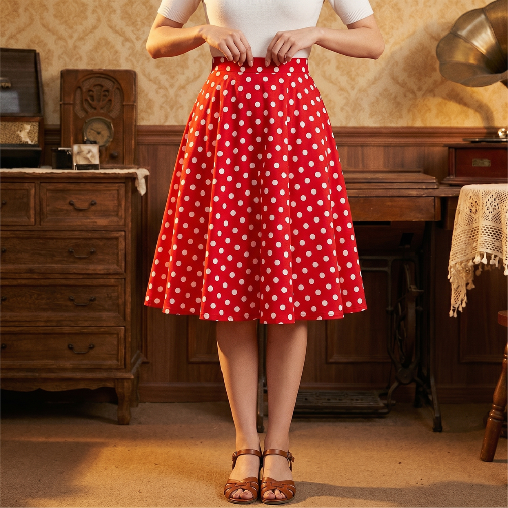 Vintage Red Polka Dots Skirt 