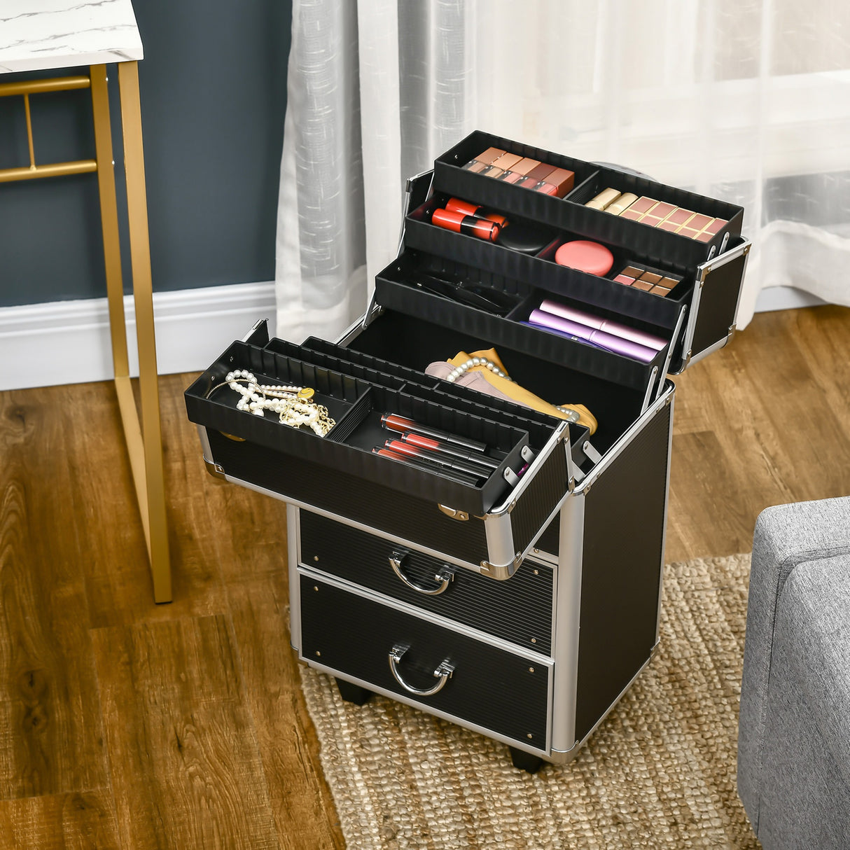 easycomfort easycomfort trolley valigetta porta trucchi professionale blocco con 2 chiavi e ruote nero 36x23x52cm