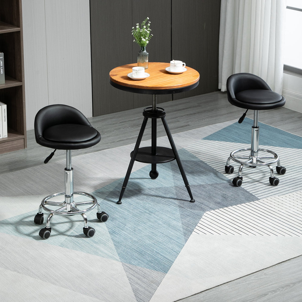 easycomfort easycomfort set 2 sgabelli girevoli con ruote altezza regolabile e rivestimento similpelle pu 38x38x57 72cm