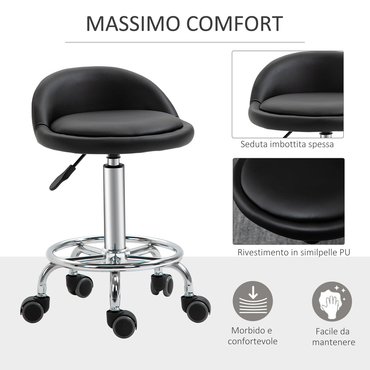 easycomfort easycomfort set 2 sgabelli girevoli con ruote altezza regolabile e rivestimento similpelle pu 38x38x57 72cm