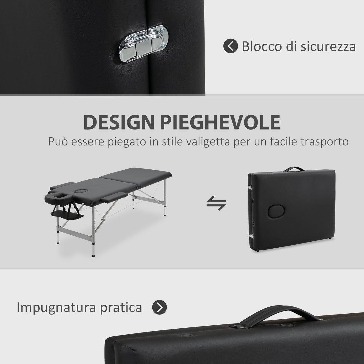 easycomfort lettino per massaggio portatile e pieghevole con altezza regolabile e seduta imbottita 186x71x62 83 cm nero