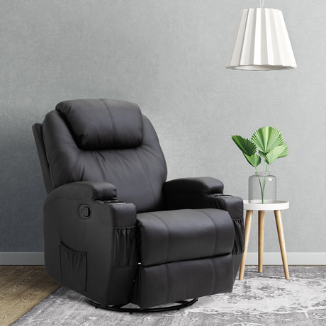 easycomfort easycomfort poltrona relax massaggiante con 8 punti 5 modalita e 2 intensita reclinabile con poggiapiedi e girevole 84x92x109cm nero