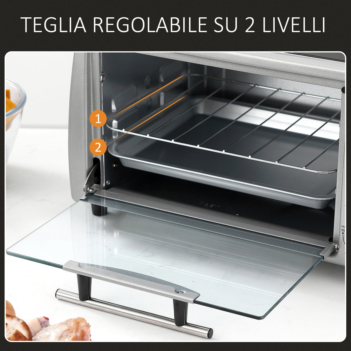 easycomfort easycomfort fornetto elettrico 10l temperatura regolabile e timer griglia e teglia incluse 750w 36 5x26x22cm argento nero