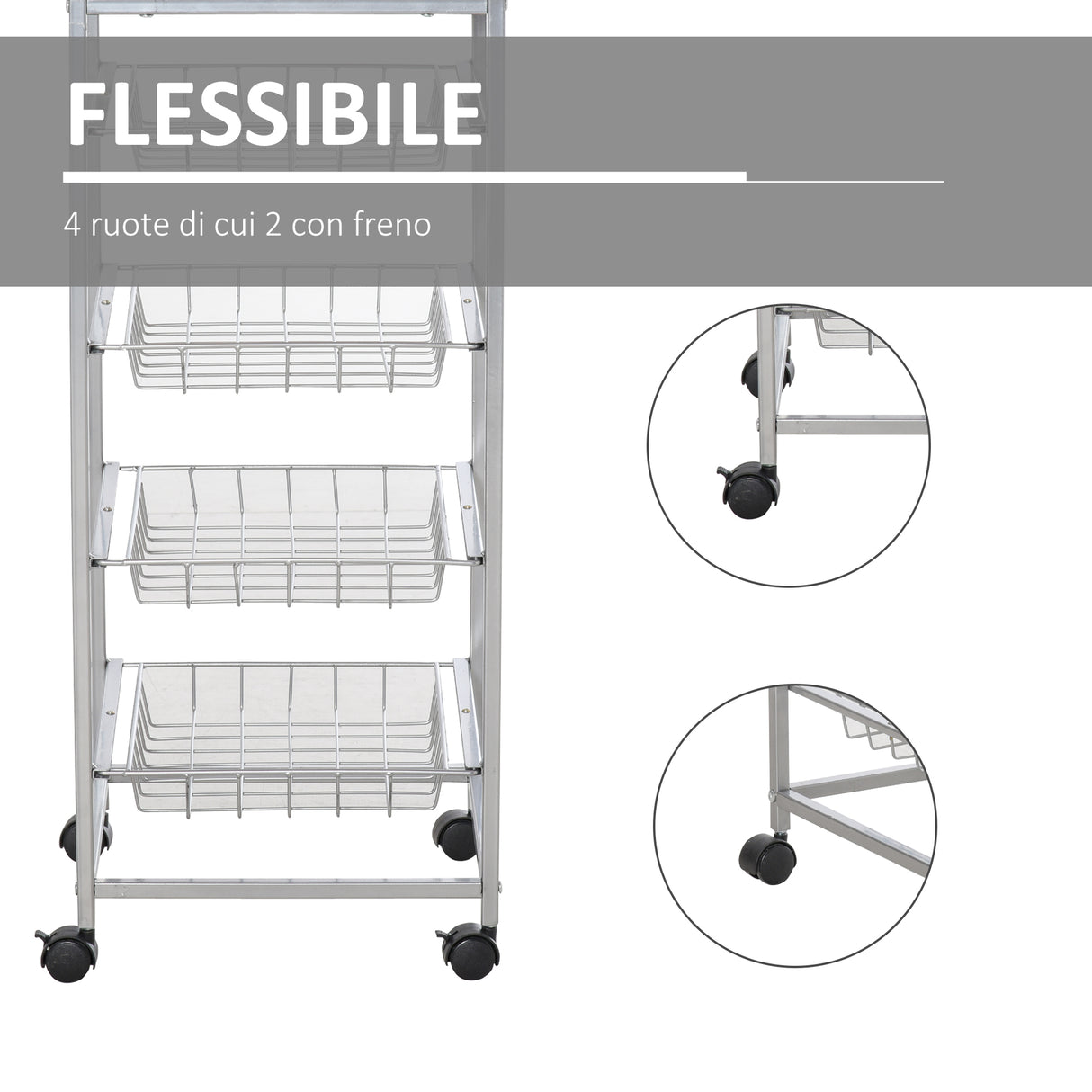 easycomfort easycomfort carrello cucina salvaspazio ruote 4 cesti acciaio legno 36 5 36 5 89cm ean 8054111841207