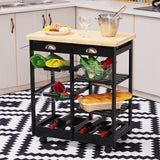 easycomfort easycomfort carrello da cucina con cassetti e portabottiglia vino legno e nero ean 8054144137247
