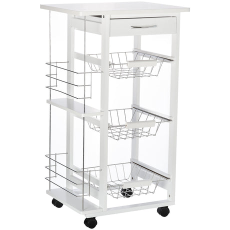 easycomfort easycomfort carrello isola da cucina salvaspazio in legno di pino carrello portavivande con 4 ruote cassetto 3 cesti estraibili portafrutta bianco ean 8054111845854