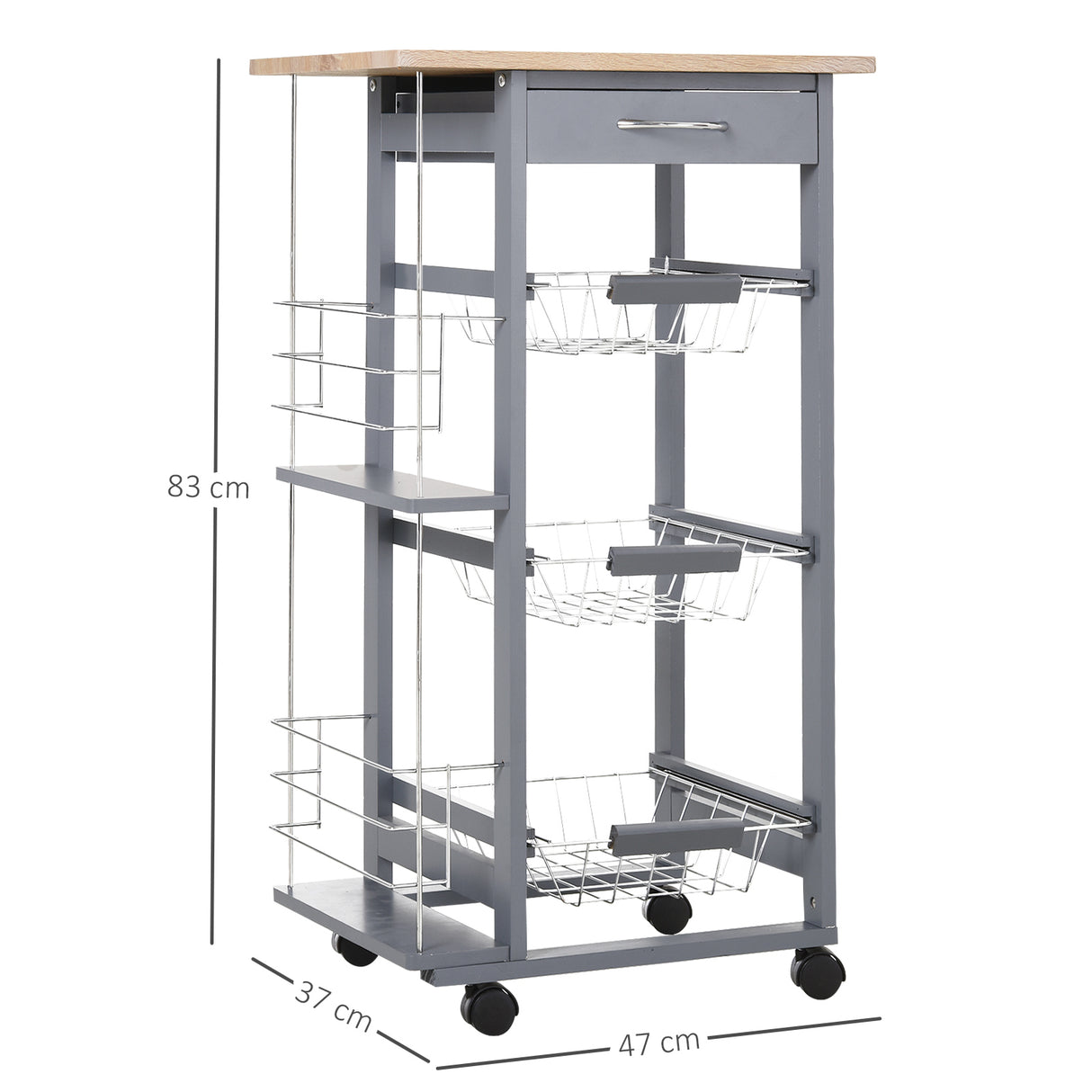 easycomfort easycomfort carrello da cucina con cassetti estraibili e 2 portabottiglie in legno di pino e metallo 47x37x83 cm