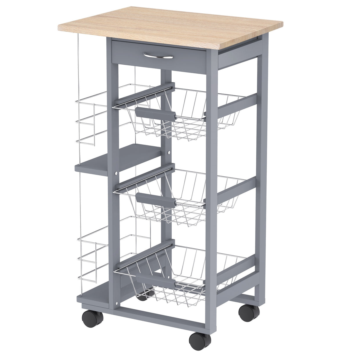 easycomfort easycomfort carrello da cucina con cassetti estraibili e 2 portabottiglie in legno di pino e metallo 47x37x83 cm
