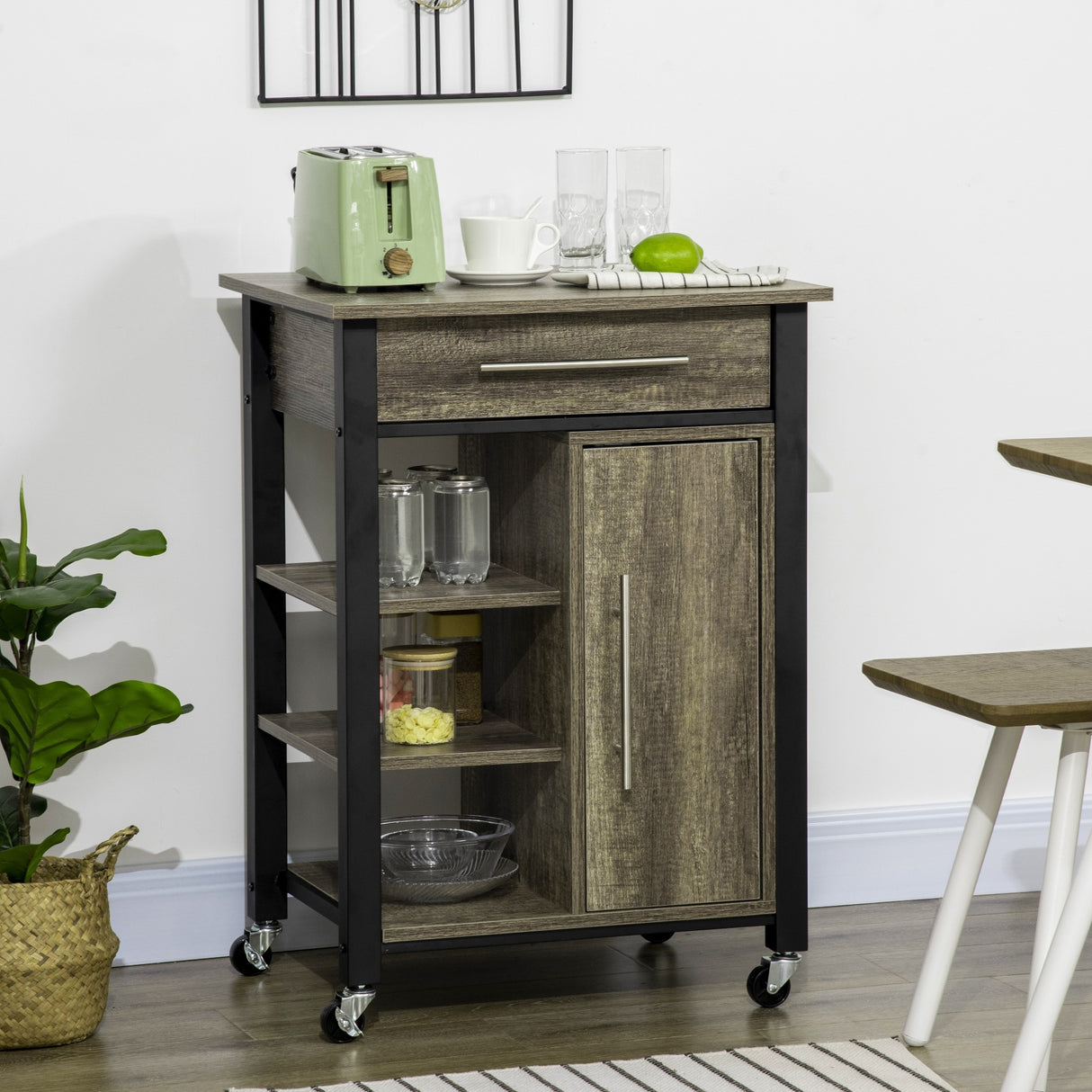 easycomfort easycomfort carrello da cucina portavivande con ruote legno truciolato 60x50x84 5cm marrone
