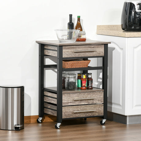 easycomfort easycomfort carrello da cucina portavivande con 3 cassetti e mensola mobiletto multiuso in legno truciolare 60x50x84 5cm quercia