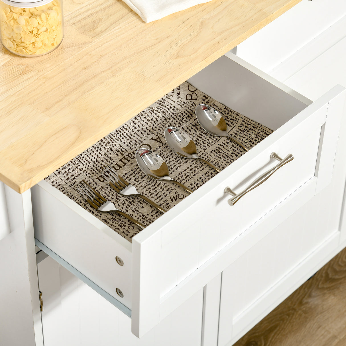 easycomfort easycomfort carrello da cucina multiuso in legno con 2 cassetti 104x46x91cm bianco