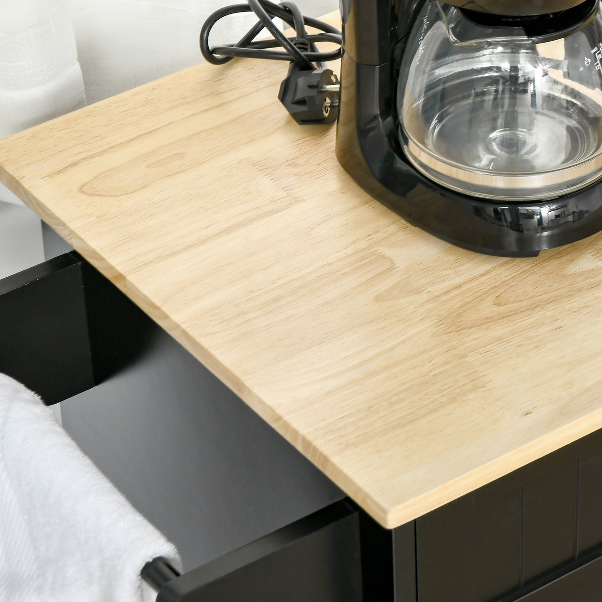 easycomfort easycomfort carrello da cucina in legno con 2 cassetti armadietto 3 ante e 4 ruote 121x46x91cm nero