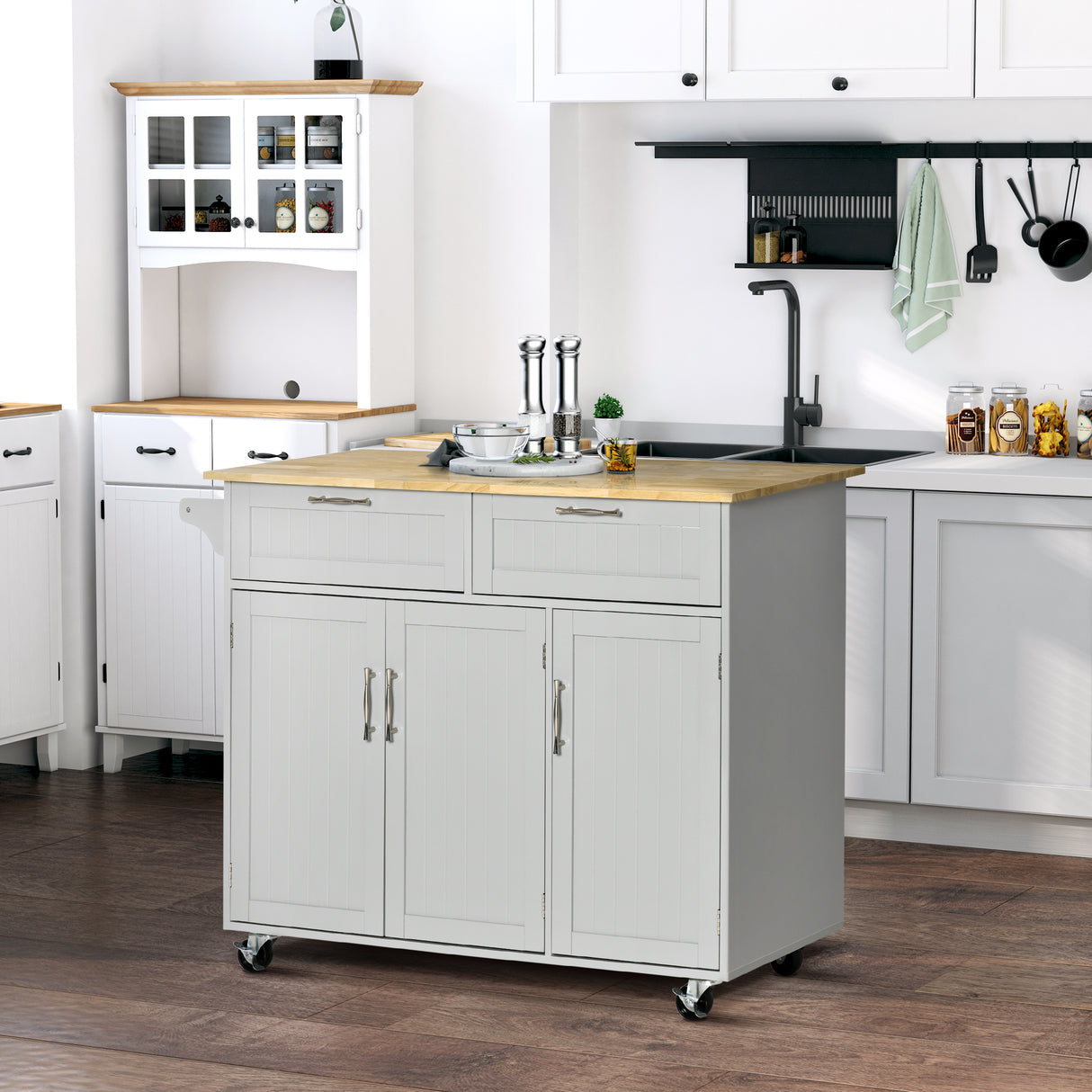 easycomfort easycomfort carrello da cucina multiuso in legno con 2 cassetti 3 antine e 4 ruote 121x46x91cm grigio