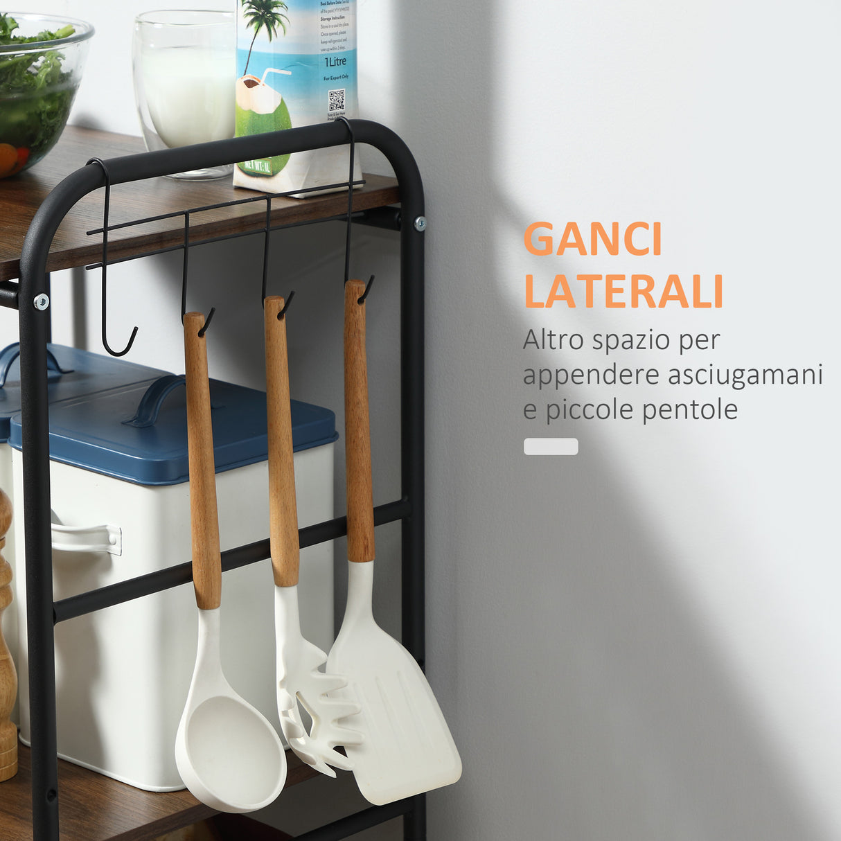 easycomfort easycomfort carrello da cucina con 2 cesti estraibili in metallo 2 ripiani in legno truciolato e ganci laterali 40x38x111cm