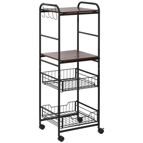 easycomfort easycomfort carrello da cucina con 2 cesti estraibili in metallo 2 ripiani in legno truciolato e ganci laterali 40x38x111cm