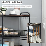 easycomfort easycomfort carrello da cucina portavivande stile industriale con 4 ruote 2 cestini e 4 ganci 60x38x85 5cm marronenero