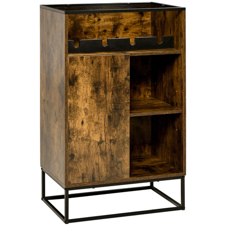 easycomfort easycomfort mobile multiuso con portabottiglie vani aperti e armadietto stile industriale 60x40x100cm marrone
