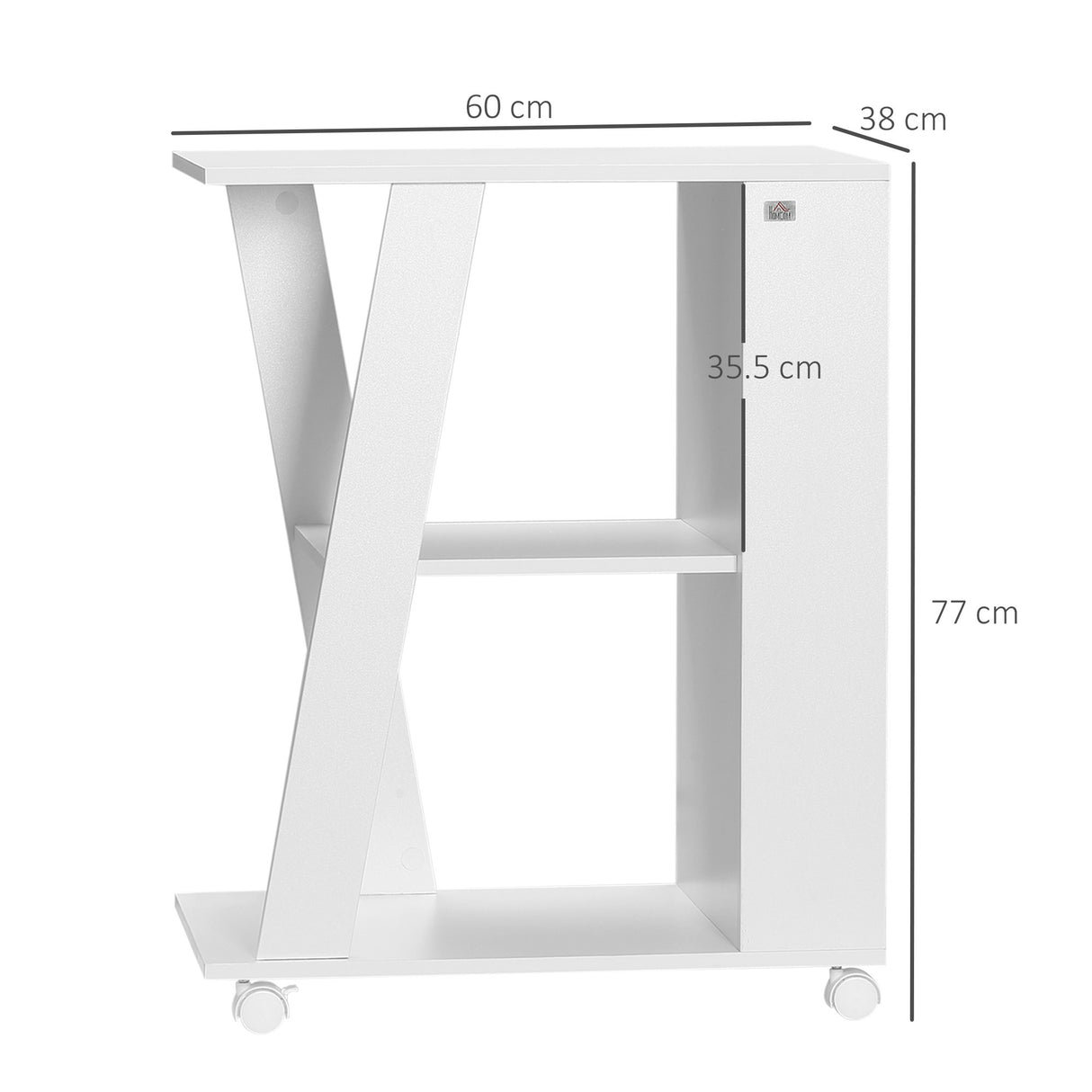 easycomfort easycomfort carrello da cucina portavivande in legno con 2 ripiani e ruote 60x38x77cm bianco