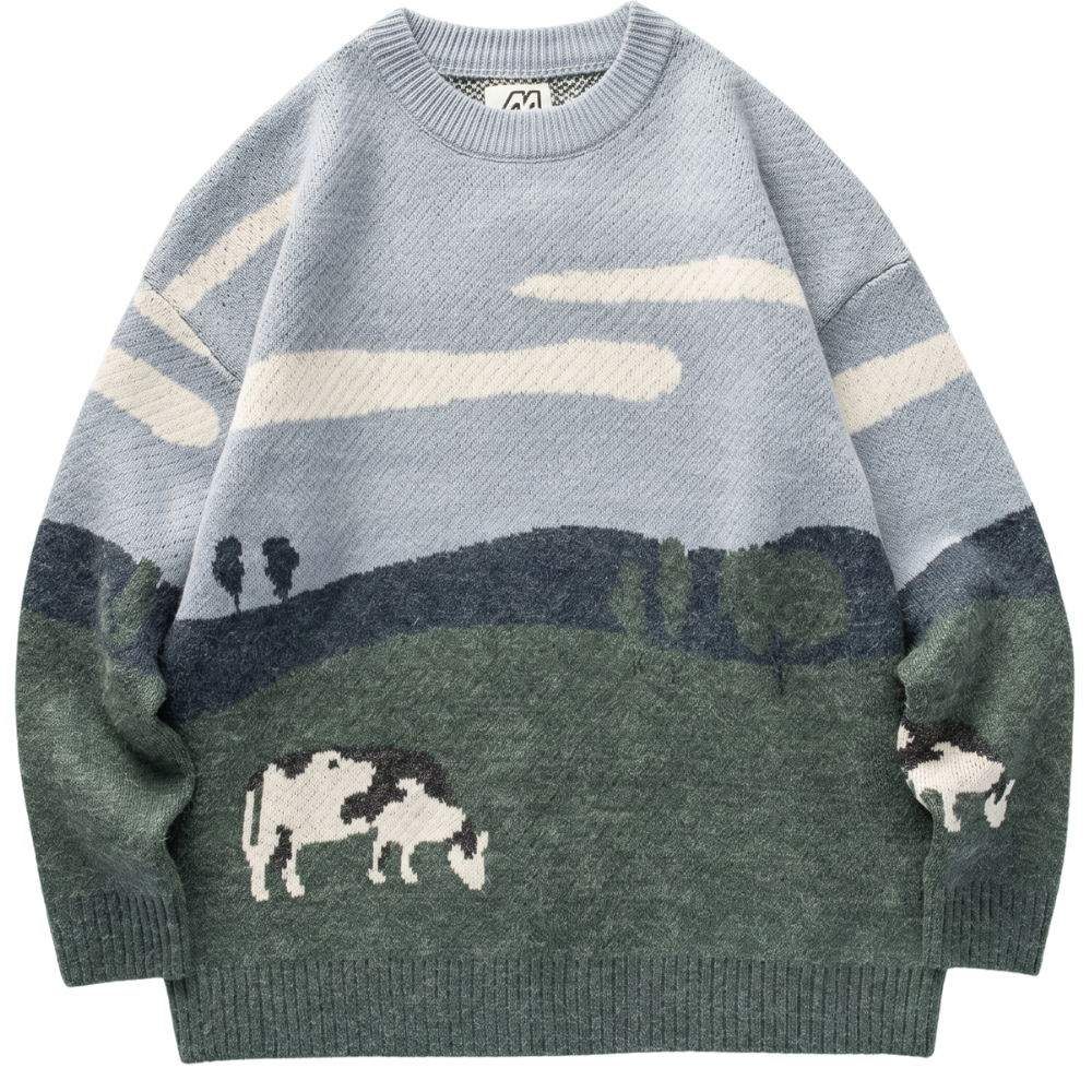 Vintage Oversized Sweater with Country Pattern