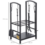 easycomfort easycomfort portalegna con set attrezzi per il camino in acciaio nero 40 x 30 x 74.5cm