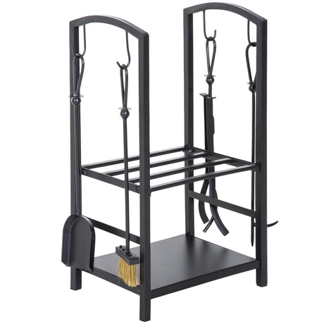easycomfort easycomfort portalegna con set attrezzi per il camino in acciaio nero 40 x 30 x 74.5cm