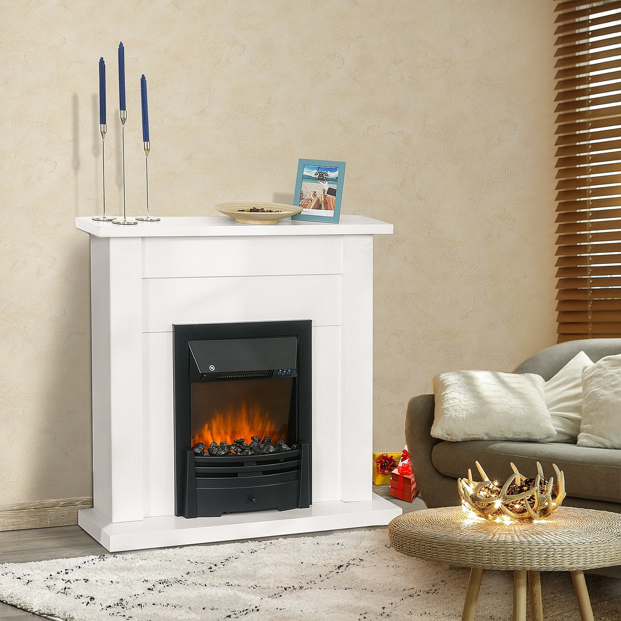 easycomfort easycomfort camino elettrico 10002000w effetto fiamma con led a 5 livelli e telecomando bianco