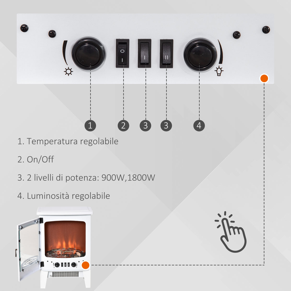 easycomfort camino elettrico da terra con effetto fiamma temperatura regolabile bianco
