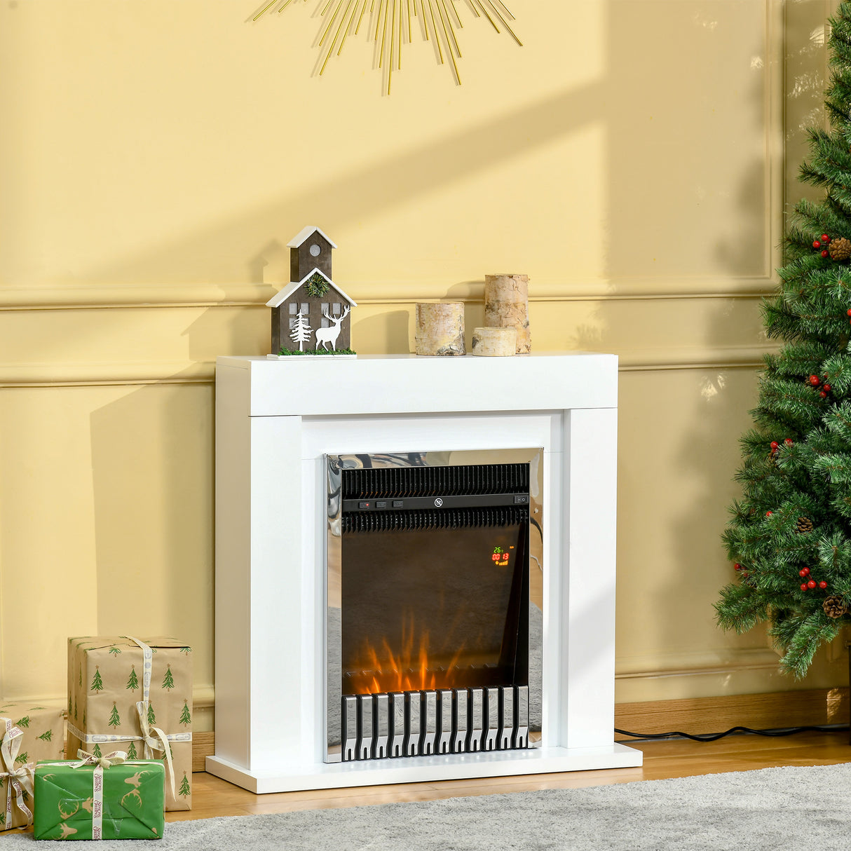 easycomfort easycomfort camino elettrico da terra con effetto fiamma realistico timer e telecomando 1000w e 2000w 79x26x77 5cm bianco e nero