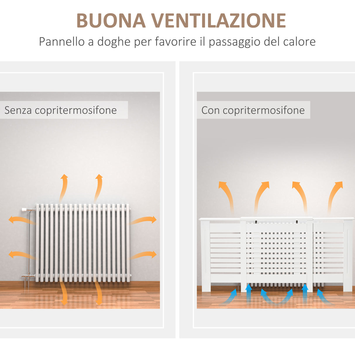easycomfort mobile copricalorifero larghezza regolabile e mensola superiore in mdf e legno   bianco