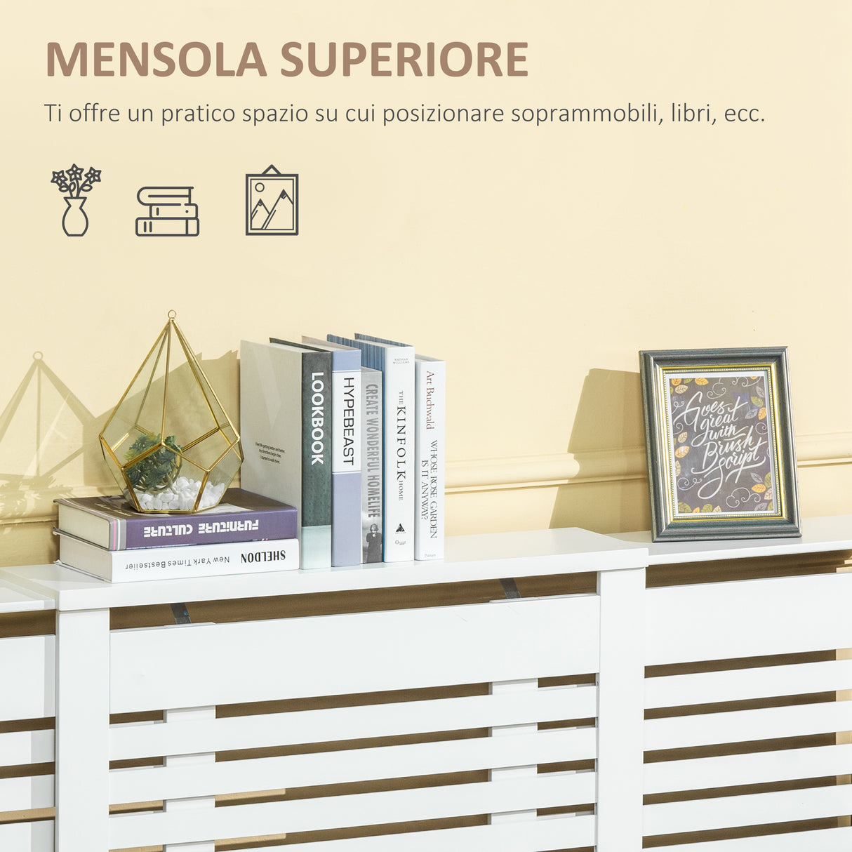 easycomfort mobile copricalorifero larghezza regolabile e mensola superiore in mdf e legno   bianco