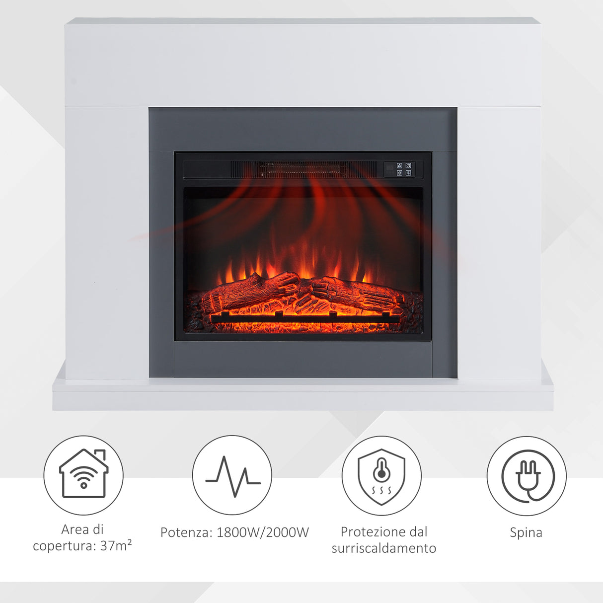 easycomfort easycomfort camino elettrico a parete con led effetto fiamma e timer copertura 37m 2000w bianco