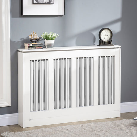 easycomfort copritermosifone a doghe moderno ed elegante per la casa in mdf e acciaio 120x18x84cm bianco