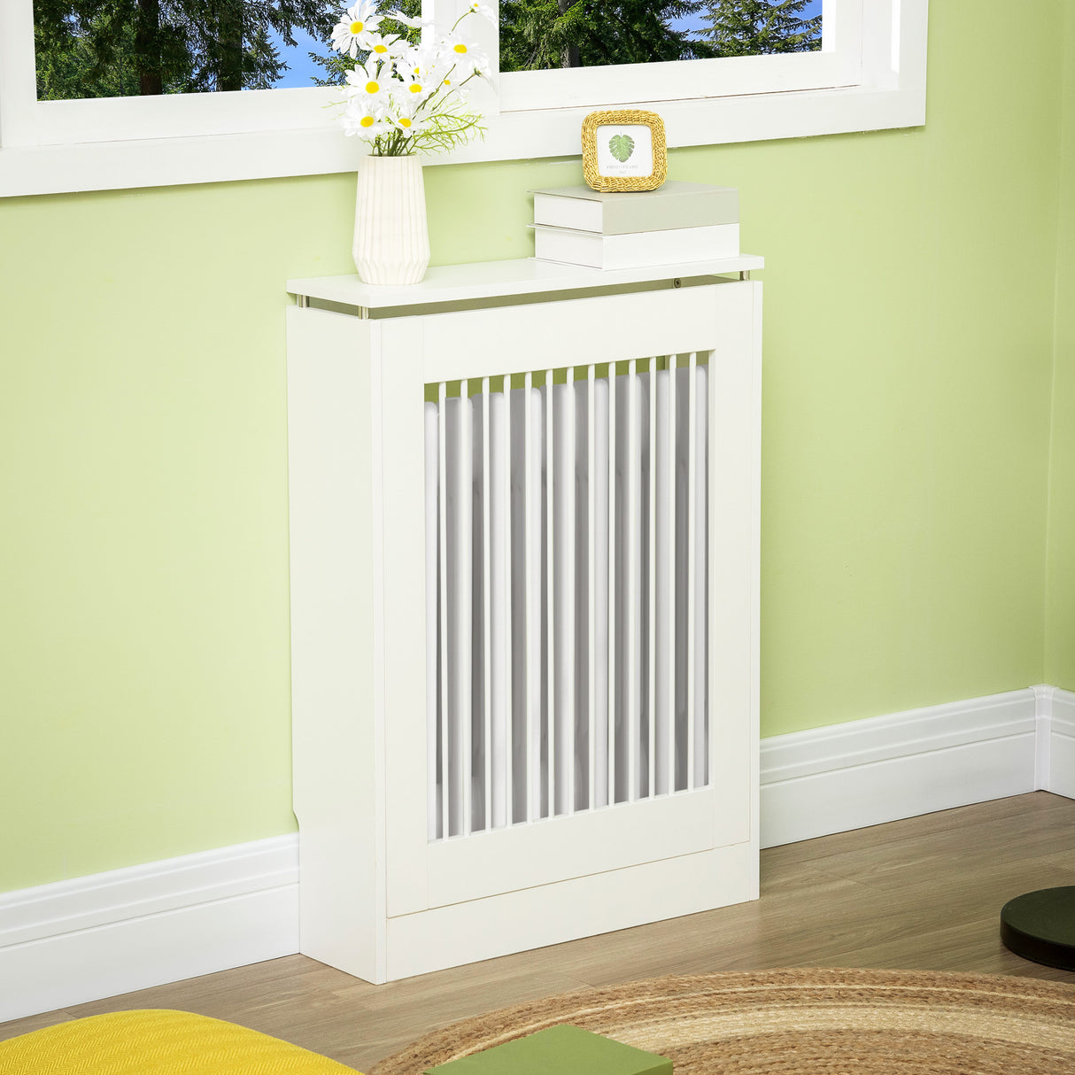 easycomfort copritermosifone a doghe moderno ed elegante per la casa in mdf e acciaio 60x18x84cm bianco