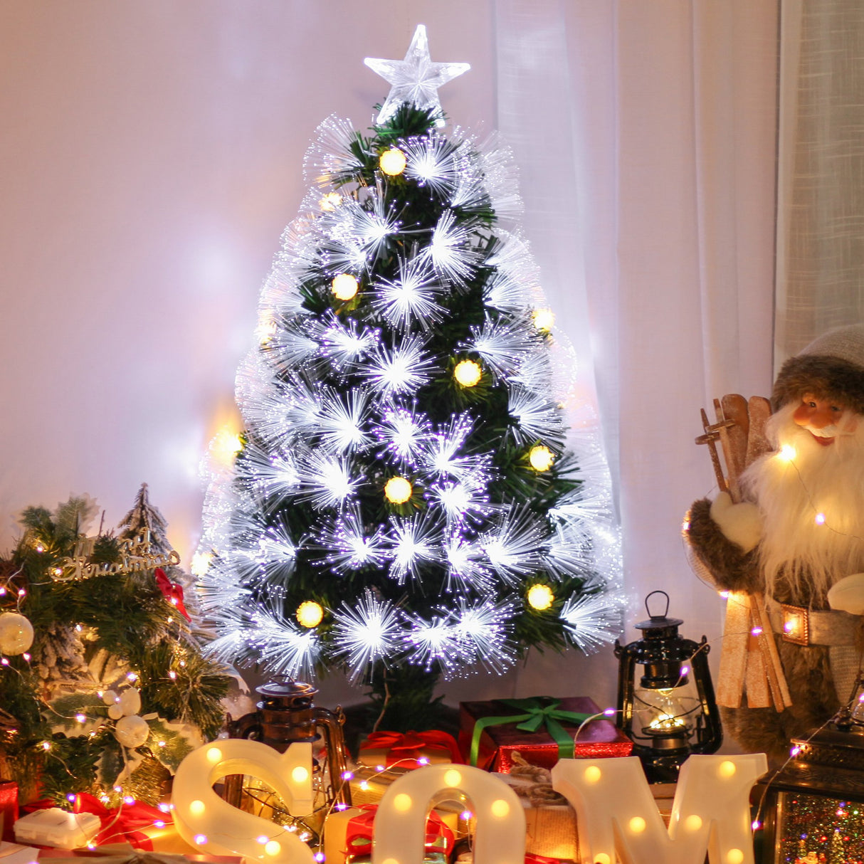 easycomfort easycomfort albero di natale artificiale 90cm con 90 rami albero di natale con luci a led e fibre ottiche base pieghevole rimovibile