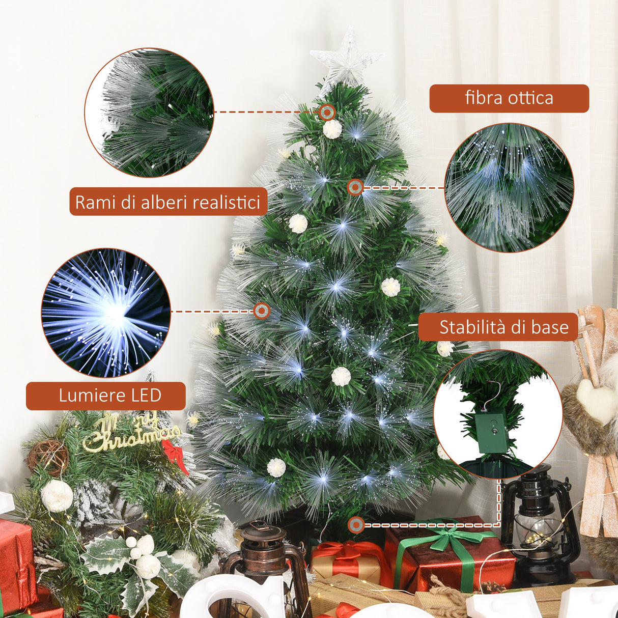 easycomfort easycomfort albero di natale artificiale 90cm con 90 rami albero di natale con luci a led e fibre ottiche base pieghevole rimovibile