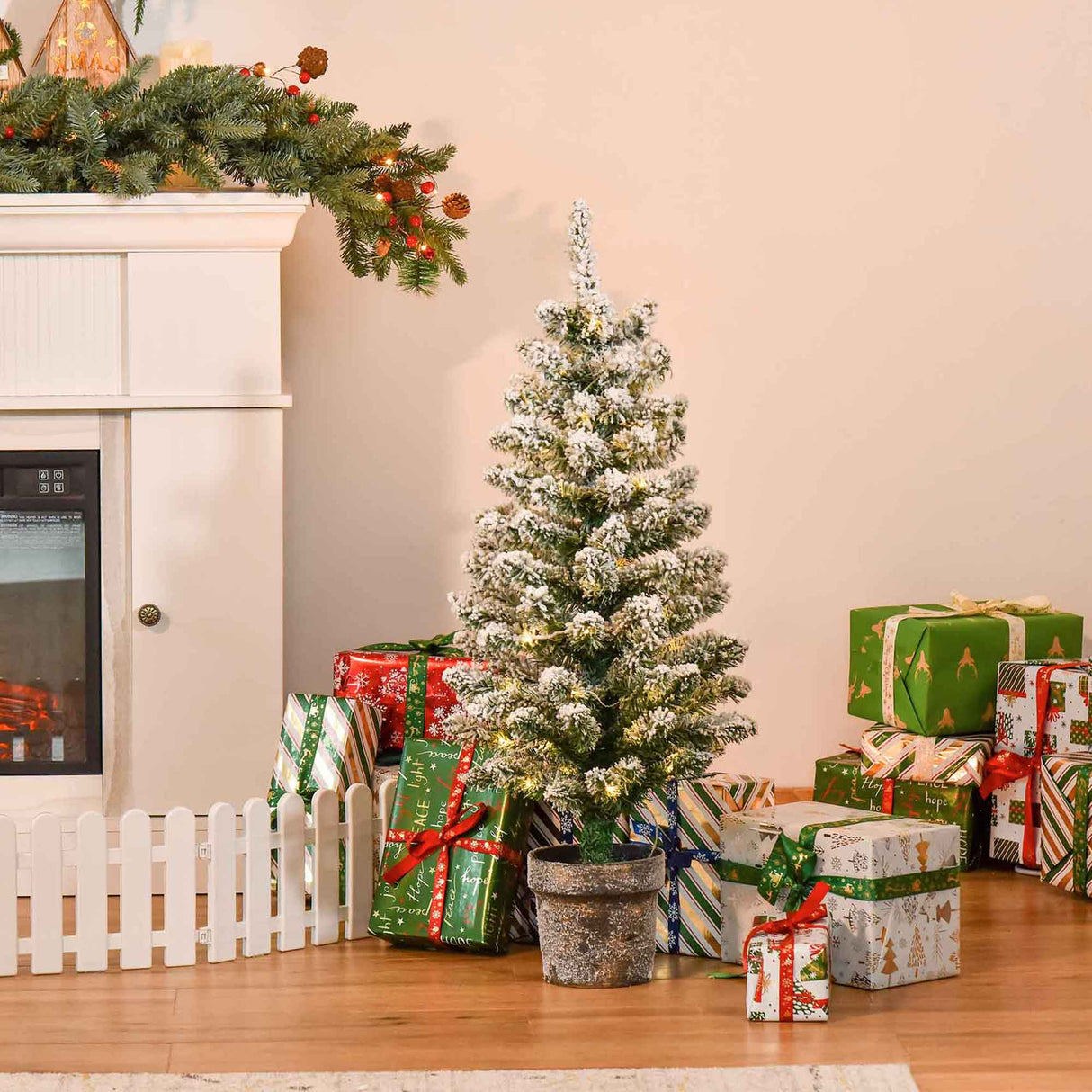 easycomfort easycomfort albero di natale artificiale innevato con 60 luci led bianche e 116 rami base con vaso rimovibile 40x90cm verde