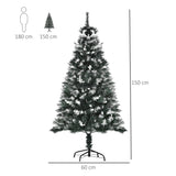 easycomfort easycomfort albero di natale innevato 150cm con bacche decorative bianche base rimovibile pieghevole 378 rami verde