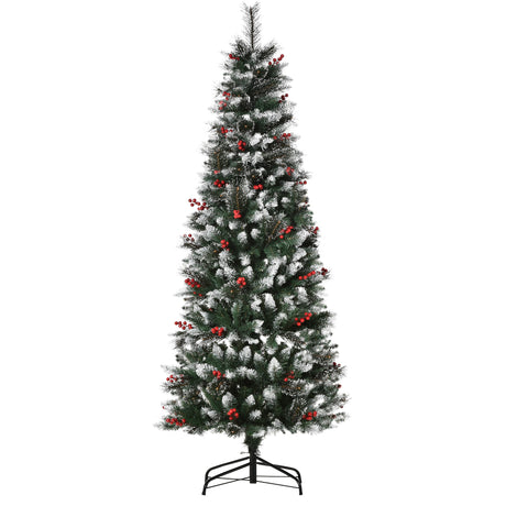 easycomfort easycomfort albero di natale innevato con bacche rosse da interni base rimovibile e pieghevole 539 rami 60x180cm verde