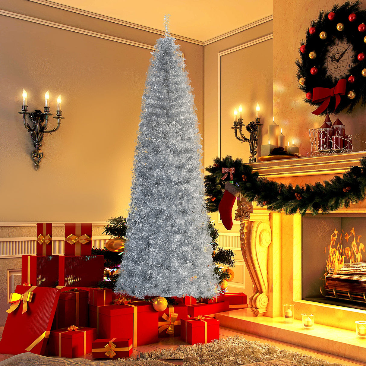easycomfort easycomfort albero di natale artificiale alto 210cm con 818 rami albero di natale slim con base rimovibile in pet e acciaio argento