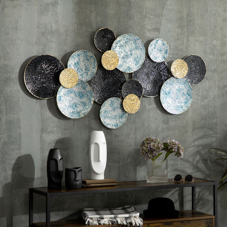 easycomfort easycomfort decorazione murale in metallo 3d wall art a cerchi 133x66cm blu nero e oro