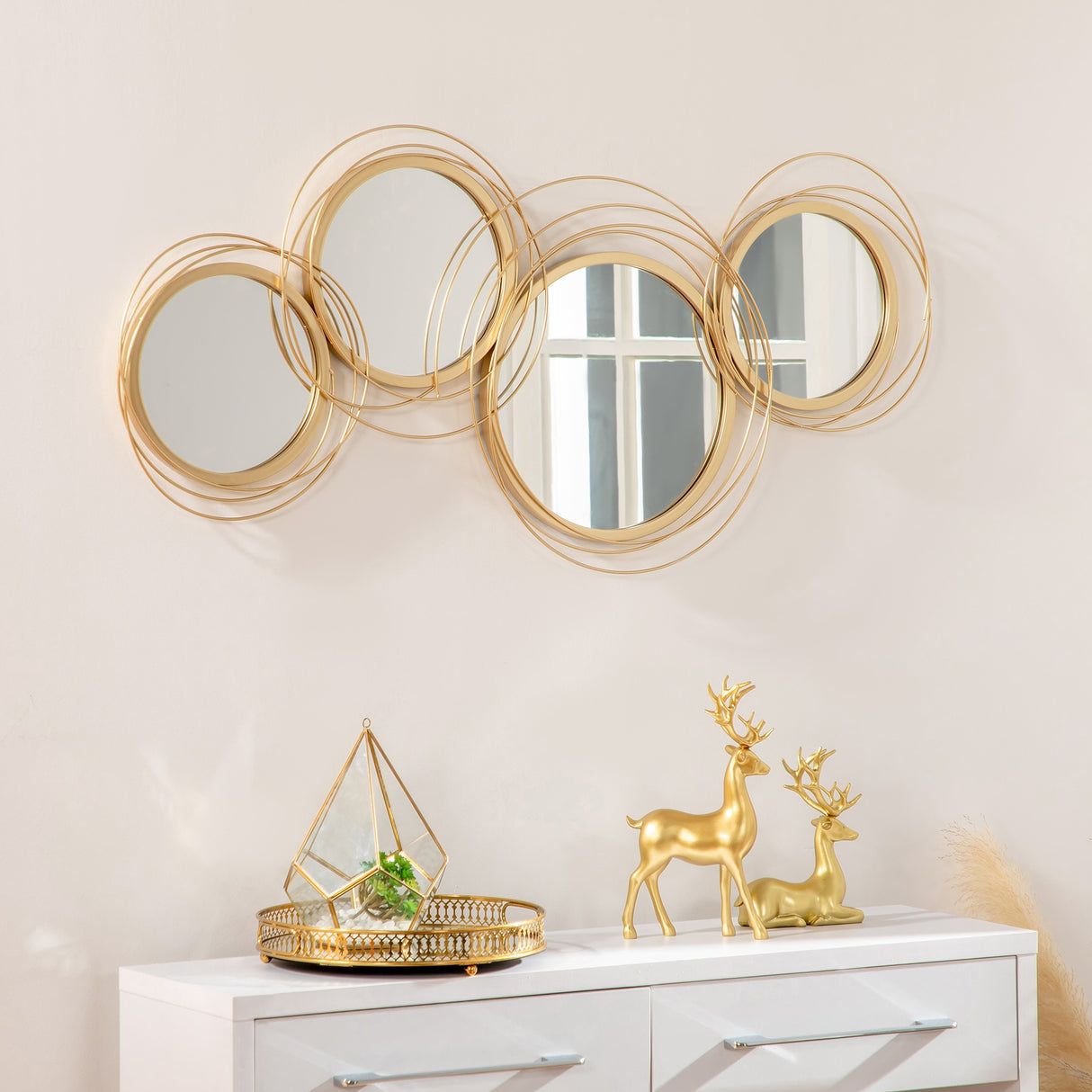 easycomfort easycomfort decorazione murale 3d in metallo wall art a cerchi con specchi 107x56cm oro